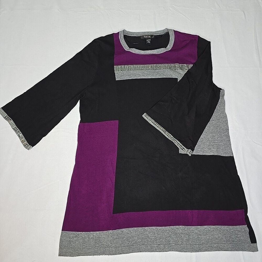 STYLE & CO WOMENS PURPLE BLACK COLOR BLOCK‎ SEQUIN SWEATER SIZE XL NWT MSRP $60